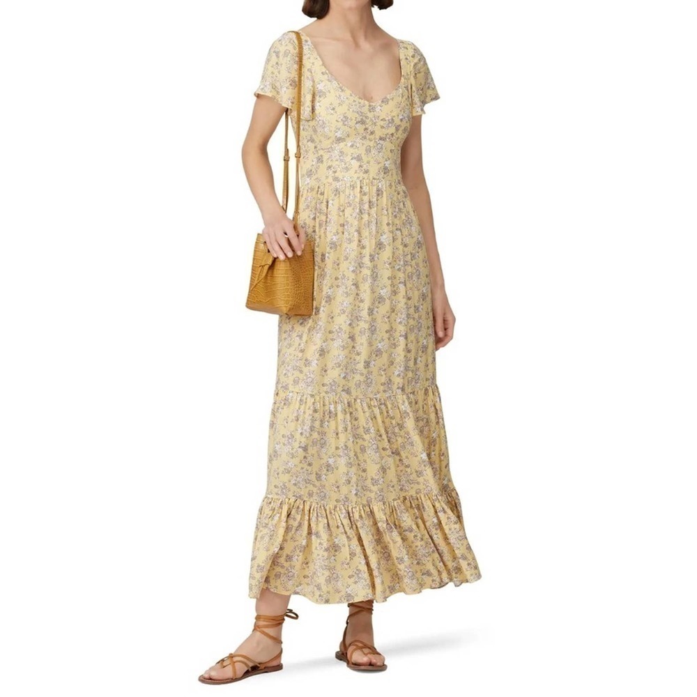 Auguste Olsen Bella floral yellow cottage core tiered maxi dress